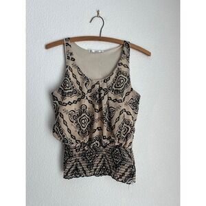 Papaya Sleeveless Tank Top Smocked Waist Boho Chic Casual Blouse